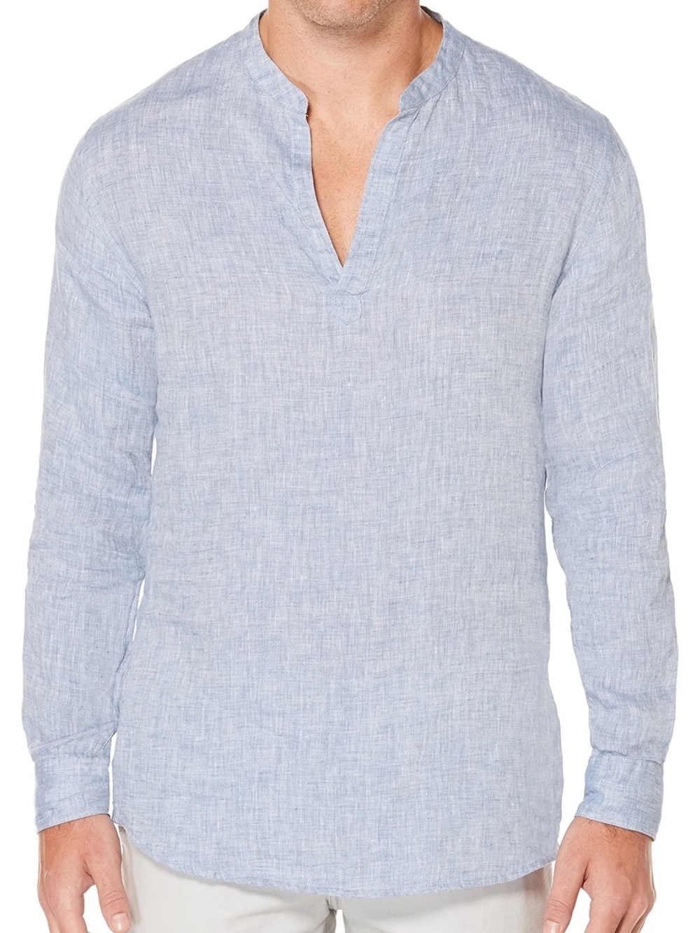Perry Ellis Light Blue Linen Popover Shirt